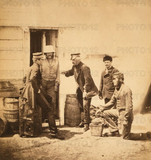 Lieutenant General Barnard, C.B., Captain Barnard & servants, Crimean War, 1853-1856, Roger Fenton historic war campaign photo