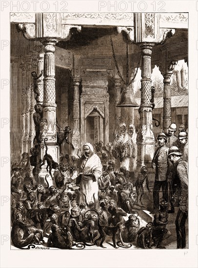 THE PRINCE OF WALES VISITING THE MONKEY TEMPLE, BENARES, VARANASI, INDIA, 1876