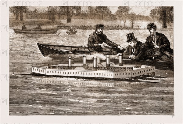 TRIAL OF A NEW STEAM CHANNEL FERRY ON THE SERPENTINE, 1876