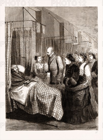 THE QUEEN'S VISIT TO THE EAST END, LONDON, UK, 1876: HER MAJESTY VISITING THE WARDS AT THE LONDON HOSPITAL