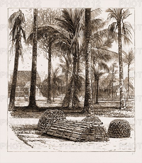 THE WAR IN THE MALAY PENINSULA, 1876: THE BARRACKS AT THE RESIDENCY, BANDA BAHRU, WITH THE GRAVES OF MR. BIRCH AND CAPT. INNES