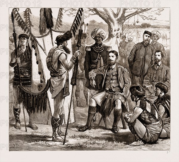 THE LATE CAPTAIN J. BUTLER (SINCE ASSASSINATED BY THE NAGAS) RECEIVING A DEPUTATION OF NATIVE CHIEFS, 1876