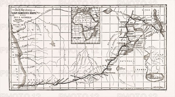 LIEUTENANT CAMERON'S MAP OF CENTRAL AFRICA: SHOWING HIS LINE OF MARCH FROM LAKE TANGANYIKA TO THE WEST COAST, 1876