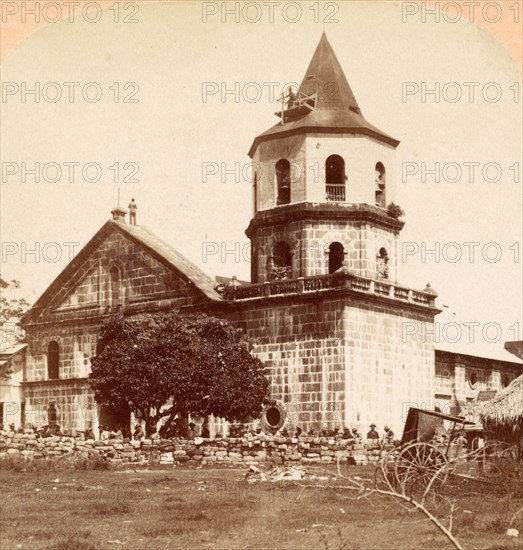 Washington troops at the Taquig Church, before they charged the Filipinos, Sentinels watching the enemy,  Philippines, 19th century photo,  Vintage photography 1899, Vintage photography