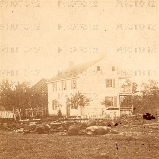 View around Abraham Trossel's house, near centre of battlefield of Gettysburg, USA, US, Vintage photography