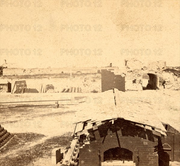 Interior view of Fort Moultrie, Charleston Harbor (i. e. Sullivan's Island), S.C., looking through the sallyport, USA, US, Vintage photography