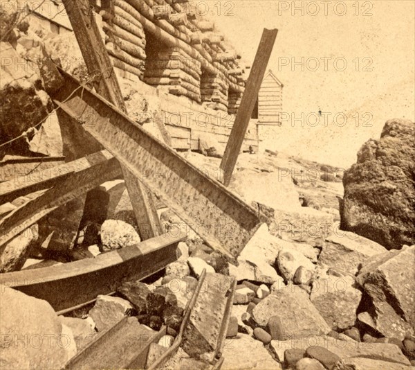 Fort Sumpter (i.e. Sumter), east face, Charleston Harbor, S.C., showing the palmetto works erected to strengthen the fort. Fort Sumter is a Third System masonry sea fort located in Charleston Harbor, South Carolina. The fort is best known as the site upon which the shots that started the American Civil War were fired, at the Battle of Fort Sumter on April 12, 1861. , Vintage photography