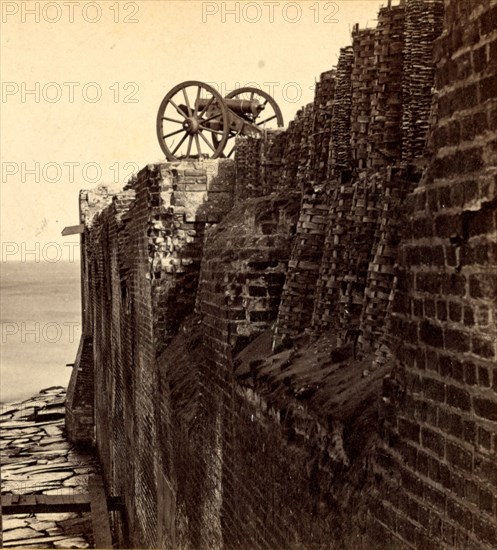North wall of Fort Sumpter (i.e. Sumter). Fort Sumter is a Third System masonry sea fort located in Charleston Harbor, South Carolina. The fort is best known as the site upon which the shots that started the American Civil War were fired, at the Battle of Fort Sumter on April 12, 1861. , Vintage photography
