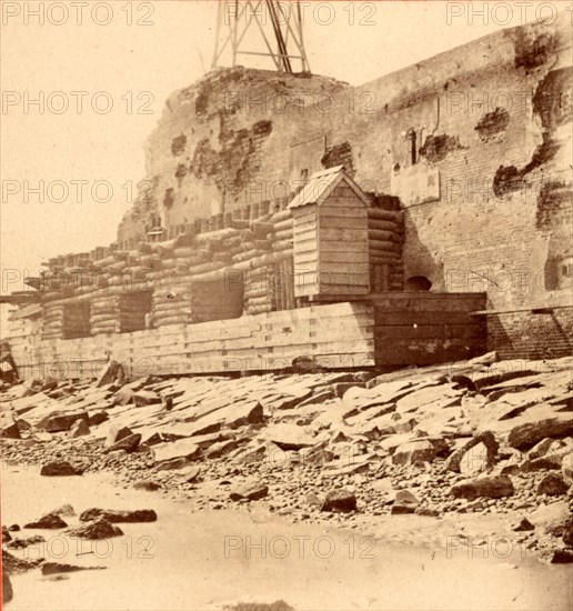 Exterior view of Fort Sumter, S.C. Fort Sumter is a Third System masonry sea fort located in Charleston Harbor, South Carolina. The fort is best known as the site upon which the shots that started the American Civil War were fired, at the Battle of Fort Sumter on April 12, 1861. , Vintage photography