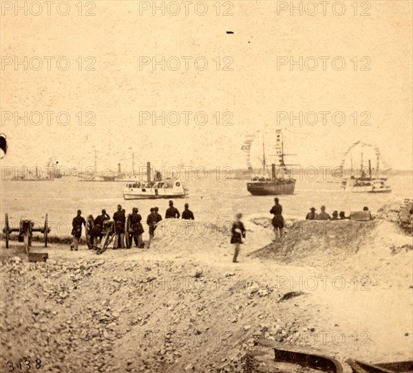View from the parapet of Fort Sumpter (i.e. Sumter), with Charleston in the distance, taken April 14th, 1865, on the occasion of the raising of the old flag by Gen. Anderson, Vintage photography