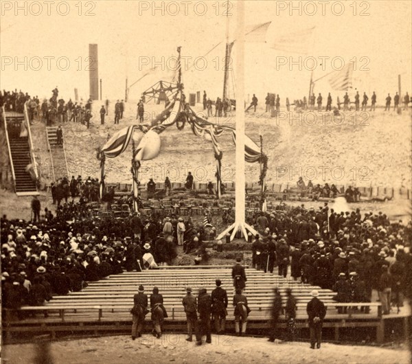 Interior of Fort Sumpter (i.e. Sumter), Charleston Harbor, S.C., April 14th, 1865. Awaiting the arrival of Gen. Anderson and the invited guests to inaugurate the ceremony of raising the old flag, Vintage photography