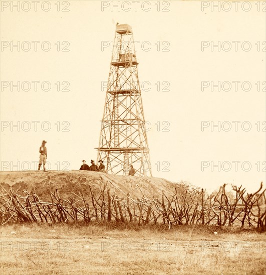 Signal tower on the line before Petersburg, Va., 1864, US, USA, America, Vintage photography