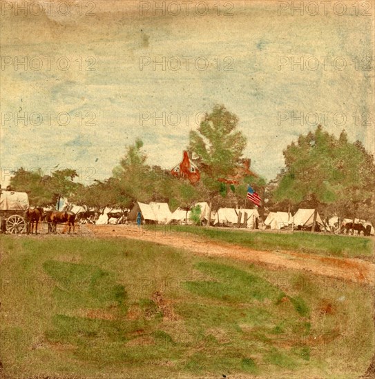 Army guards Hdqtrs at Manassas, US, USA, America, Vintage photography