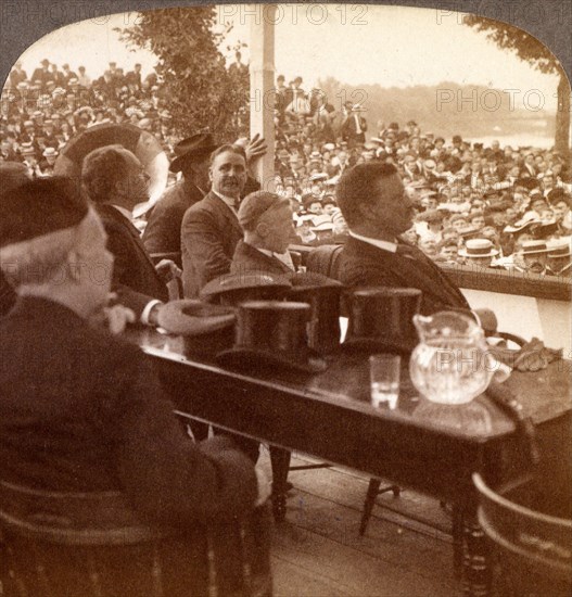 President Roosevelt and 80,000 miners listening to Union President John Mitchell, Wilkes-Barre, Pa., US, USA, America, Vintage photography