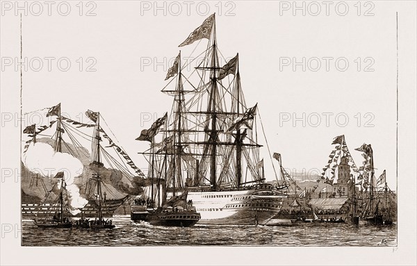 RECEPTION OF THE PRINCE OF WALES AT PORTSMOUTH, UK, 1876: THE "DUKE OF WELLINGTON" SALUTING