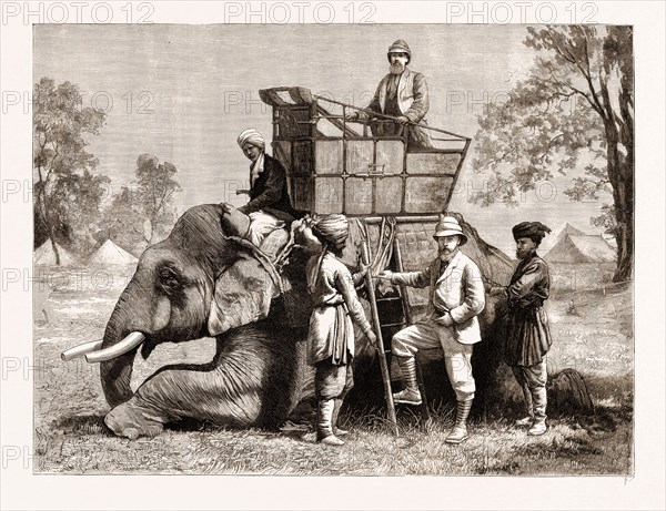 REMINISCENCES OF THE NEPAULESE TERAI: THE PRINCE OF WALES MOUNTING HIS ELEPHANT, 1876