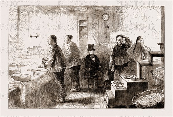 A CHINESE LAUNDRY IN PHILADELPHIA, 1876, US, U.S., U.S.A., USA, UNITED STATES, UNITED STATES OF AMERICA, AMERICA