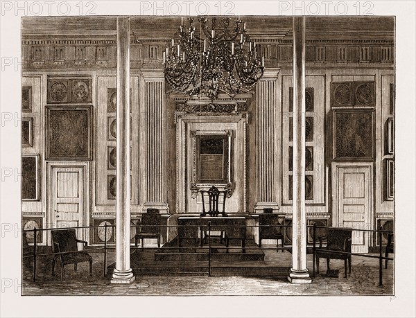 THE AMERICAN CENTENNIAL EXHIBITION, 1876: ROOM IN INDEPENDENCE HALL WHERE THE DECLARATION OF INDEPENDENCE WAS SIGNED, US, U.S., USA, U.S.A., UNITED STATES, UNITED STATES OF AMERICA, AMERICA