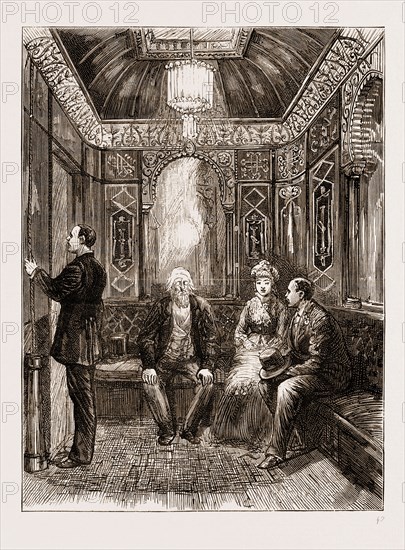 THE AMERICAN CENTENNIAL EXHIBITION: HOTEL LIFE AT PHILADELPHIA: THE ELEVATOR, US, U.S., U.S.A., UNITED STATES, UNITED STATES OF AMERICA, 1876