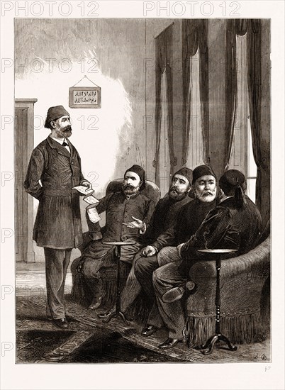 THE EASTERN QUESTION: THE MINISTERIAL COUNCIL AT WHICH THE DEPOSITION OF THE LATE SULTAN WAS DECIDED UPON, CONSTANTINOPLE, ISTANBUL, TURKEY, 1876