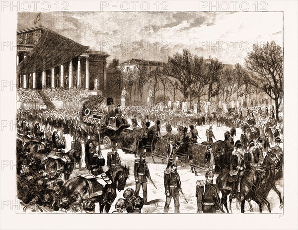 THE LATE LEON GAMBETTA: THE FUNERAL PROCESSION LEAVING THE CHAMBER OF DEPUTIES, 1883