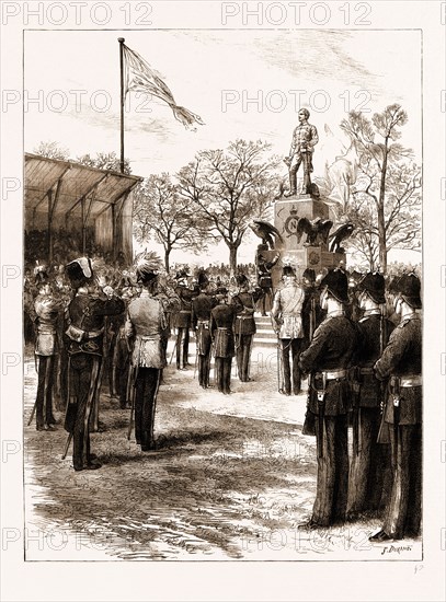 THE PRINCE OF WALES UNVEILING COUNT GLEICHEN'S STATUE OF THE PRINCE IMPERIAL IN THE GROUNDS OF THE ROYAL MILITARY ACADEMY AT WOOLWICH, UK, 1883
