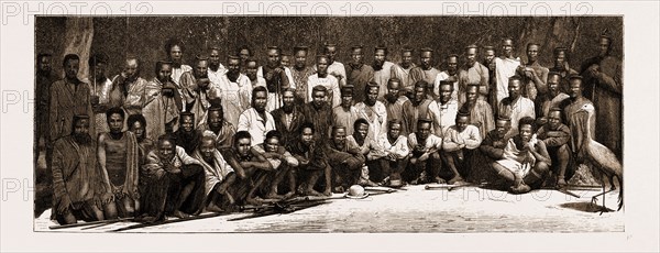 THE RESTORATION OF CETAWAYO: CHIEF DUNN'S MEN: PART OF THE ZULU DEPUTATION OF 1,600 WHO CAME IN TO ASK FOR THE RETURN OF THE KING, 1883