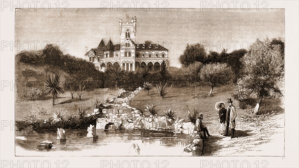 GENERAL VIEW OF THE CHATEAU SCOTT, WHERE MR. GLADSTONE IS RESIDING, FROM THE SEA, CANNES, FRANCE, 1883