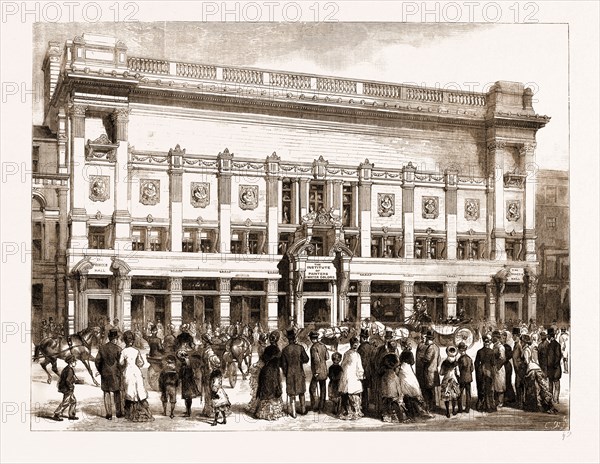 THE NEW BUILDING OF THE INSTITUTE OF PAINTERS IN WATER COLOURS, AND THE PRINCE'S HALL, PICCADILLY, LONDON, UK, 1883