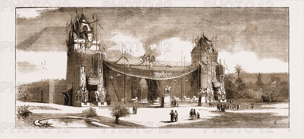 THE BUILDING OF THE INTERNATIONAL COLONIAL EXHIBITION TO BE OPENED AT AMSTERDAM NEXT MAY, THE NETHERLANDS, 1883