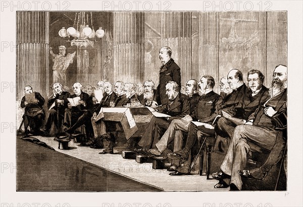 THE PROPOSED MEMORIAL TO THE LATE ARCHBISHOP TAIT: THE DUKE OF ALBANY ADDRESSING THE MEETING AT THE MANSION HOUSE, JANUARY 26, LONDON, UK, 1883