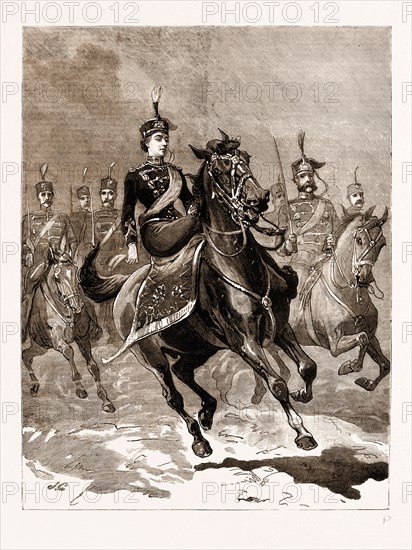 THE SILVER WEDDING OF THE IMPERIAL PRINCE AND PRINCESS OF GERMANY, 1883: THE IMPERIAL PRINCESS AT THE HEAD OF HER OWN (THE SECOND) REGIMENT OF HUSSARS (LEIBHUSAREN)