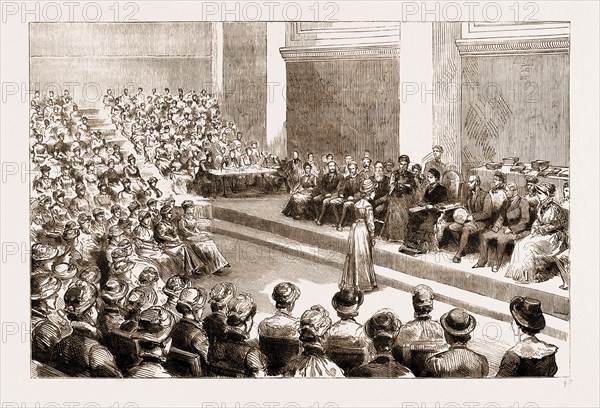 BEATRICE DISTRIBUTING THE PRIZES TO THE SUCCESSFUL STUDENTS OF THE FEMALE SCHOOL OF ART, QUEEN SQUARE, BLOOMSBURY, IN THE THEATRE OF BURLINGTON HOUSE, 1883