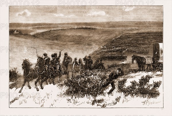 THE HONOURABLE ARTILLERY COMPANY GOING INTO ACTION ON THE DOWNS ON EASTER MONDAY, BRIGHTON, UK, 1883