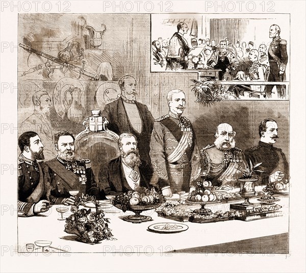 WOLSELEY AND ALCESTER IN THE CITY, THE BANQUET AT THE MANSION HOUSE, LONDON, UK, 1883; THE PRESENTATION OF THE FREEDOM OF THE CITY TO LORD ALCESTER IN THE GUILDHALL