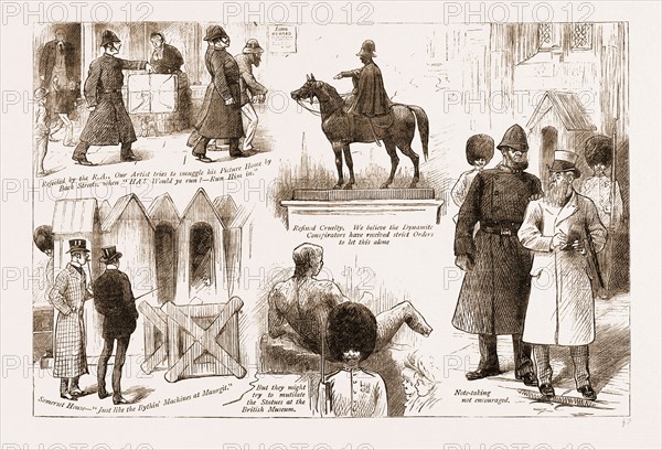 THE DYNAMITE PLOT: SENTRIES AT THE LONDON PUBLIC BUILDINGS, UK, 1883