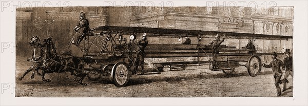 THE NEW LADDER-TRUCK FOR SAVING LIFE AT FIRES: FIRST USED AT THE GREAT FIRE IN PATERNOSTER ROW, UK, 1883