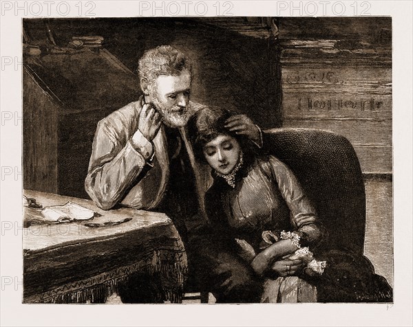 LIKE SHIPS UPON THE SEA, DRAWN BY SYDNEY HALL, 1883; Beppe gently stroked the rich black tresses of her bowed head.