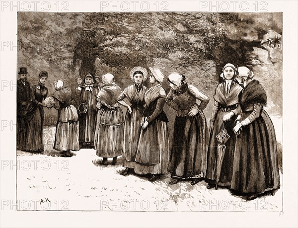 THE INTERNATIONAL EXHIBITION AT SOUTH KENSINGTON, LONDON, UK, 1883: THE PRINCESS OF WALES RECEIVING BRITISH AND FOREIGN FISHERWOMEN IN THE GROUNDS OF MARLBOROUGH HOUSE