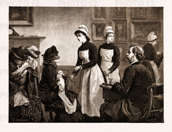 RECEIVING DAY AT THE FOUNDLING HOSPITAL, UK, 1883