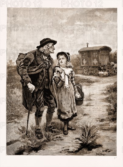 "LITTLE NELL AND HER GRANDFATHER", FROM THE PAINTING BY FRED MORGAN, EXHIBITED AT THE ROYAL ACADEMY, LONDON, UK, 1883