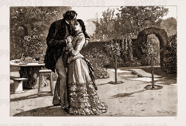 THIRLBY HALL, DRAWN BY WILLIAM SMALL, 1883; Yielding to an uncontrollable impulse, I caught her suddenly in my arms, and kissed her forehead.