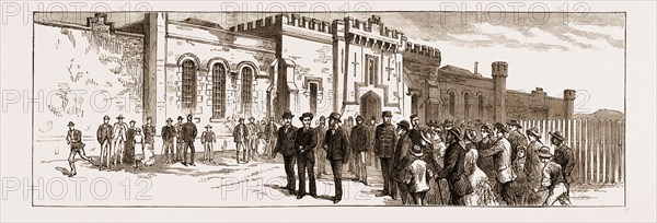 THE ASSASSINATION OF CAREY, ARREST OF O'DONNELL AT PORT ELIZABETH: O'DONNELL LEAVING THE PRISON FOR THE COURT HOUSE, 1883