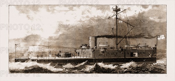 THE NEW STEEL ARMOUR-PLATED TURRET-SHIP, H.M.S. "CONQUEROR", 1883: Torpedo Port, Breakwater across Deck, Nordenfeldt, Hatchway Galley, Conning Tower