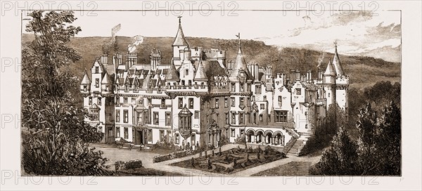 CORTACHY CASTLE, FORFARSHIRE, SCOTLAND, UK, SEAT OF THE EARL OF AIRLIE, DESTROYED BY FIRE, SEPT. 14, 1883