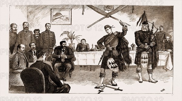 THE MALAGASY ENVOYS AT CAPE TOWN, SOUTH AFRICA: ENTERTAINMENT AT THE OFFICERS' MESS OF THE FIRST ARGYLL AND SUTHERLAND HIGHLANDERS, 1883