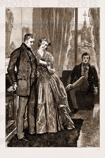 THRILBY HALL, DRAWN BY WILLIAM SMALL, 1883; She laid her hand upon her brother's shoulder.
