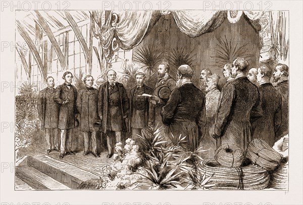 THE LAST OF THE INTERNATIONAL FISHERIES EXHIBITION: THE PRINCE OF WALES DECLARING THE EXHIBITION CLOSED, UK, 1883