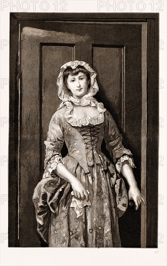 "DOLLY VARDEN", FROM THE PAINTING BY EDGAR HANLEY, EXHIBITED AT THE ROYAL ACADEMY, UK, 1883