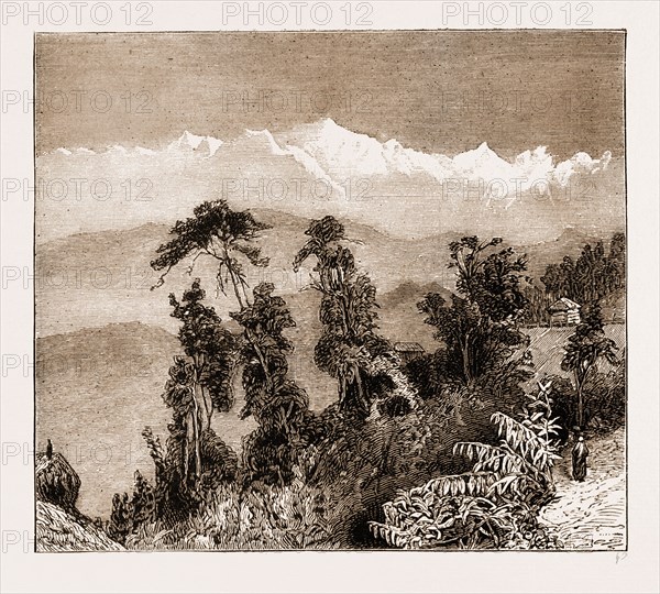 KUNCHINJINGA, A PEAK OF THE HIMALAYAS, 28,156 FEET ABOVE SEA LEVEL, THE ASCENT OF WHICH HAS LATELY BEEN ATTEMPTED BY MR. GRAHAM, 1883
